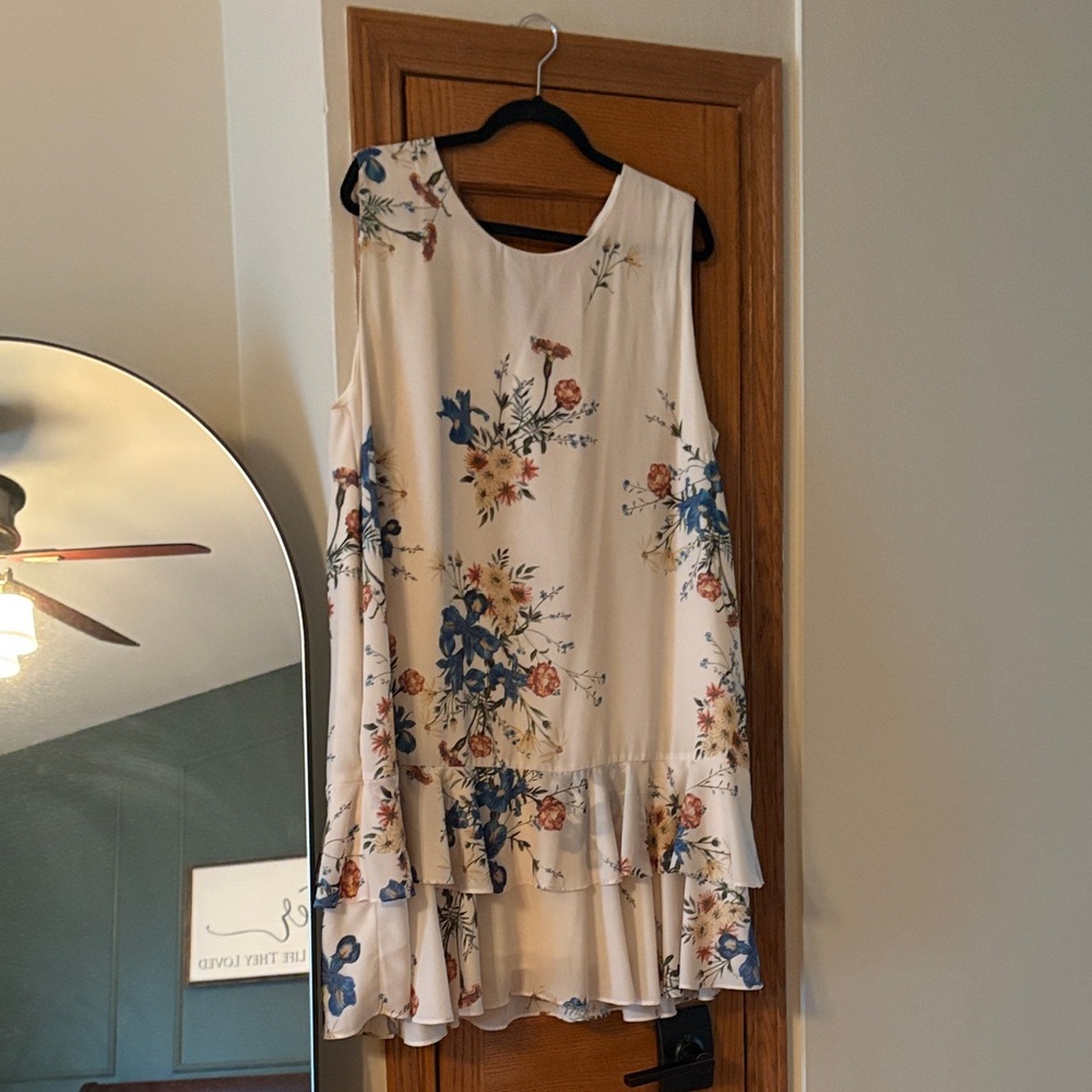 Sugarlips Floral Tunic Dress - Cream and Blue